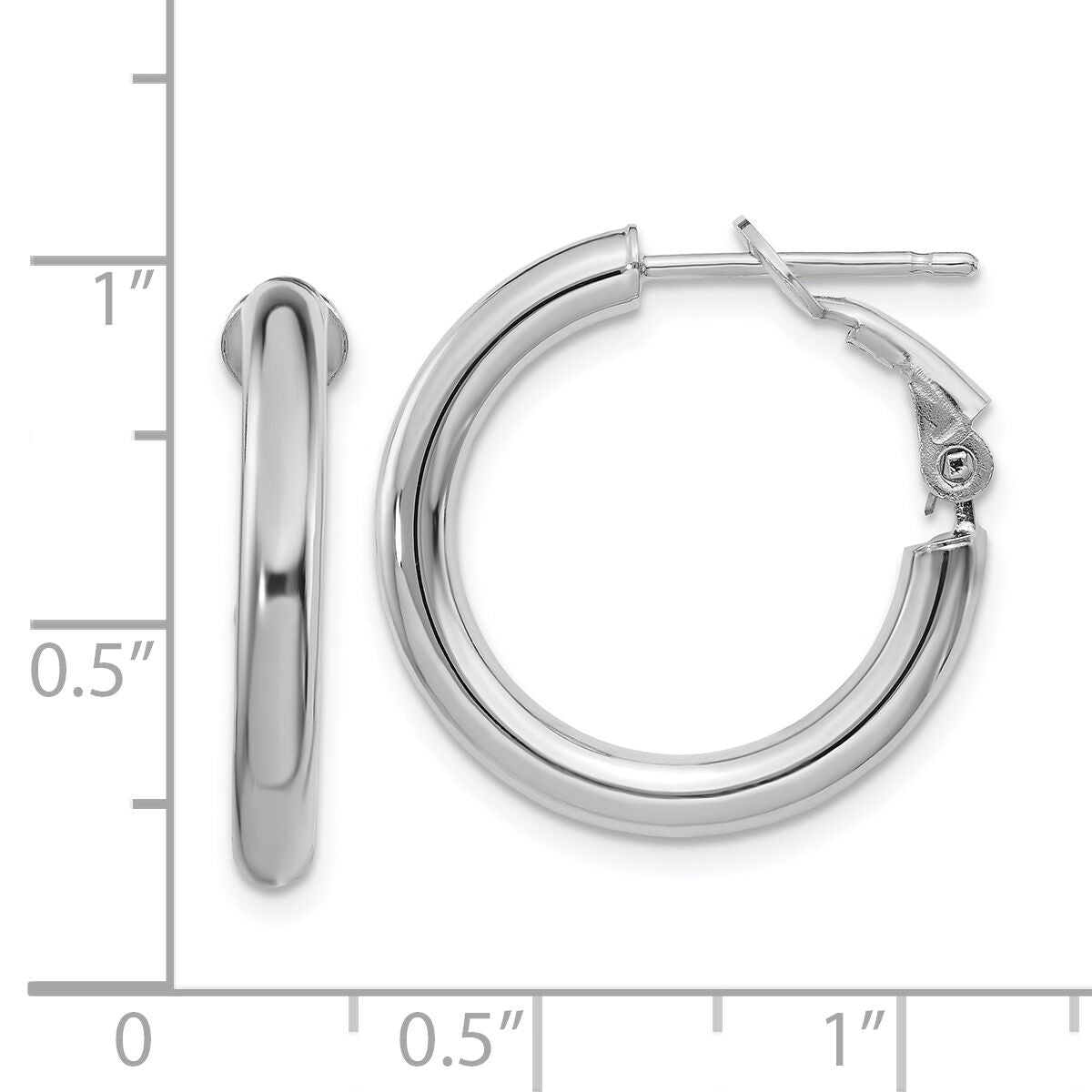 14k White Gold 3x22mm Polished Round Omega Back Hoop Earrings-PRE922W