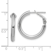 14k White Gold 3x22mm Polished Round Omega Back Hoop Earrings-PRE922W