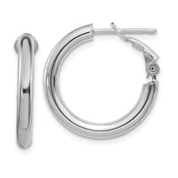 14k White Gold 3x22mm Polished Round Omega Back Hoop Earrings-PRE922W