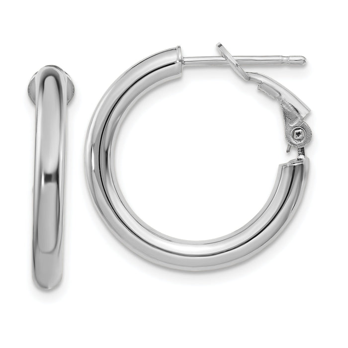 14k White Gold 3x22mm Polished Round Omega Back Hoop Earrings-PRE922W
