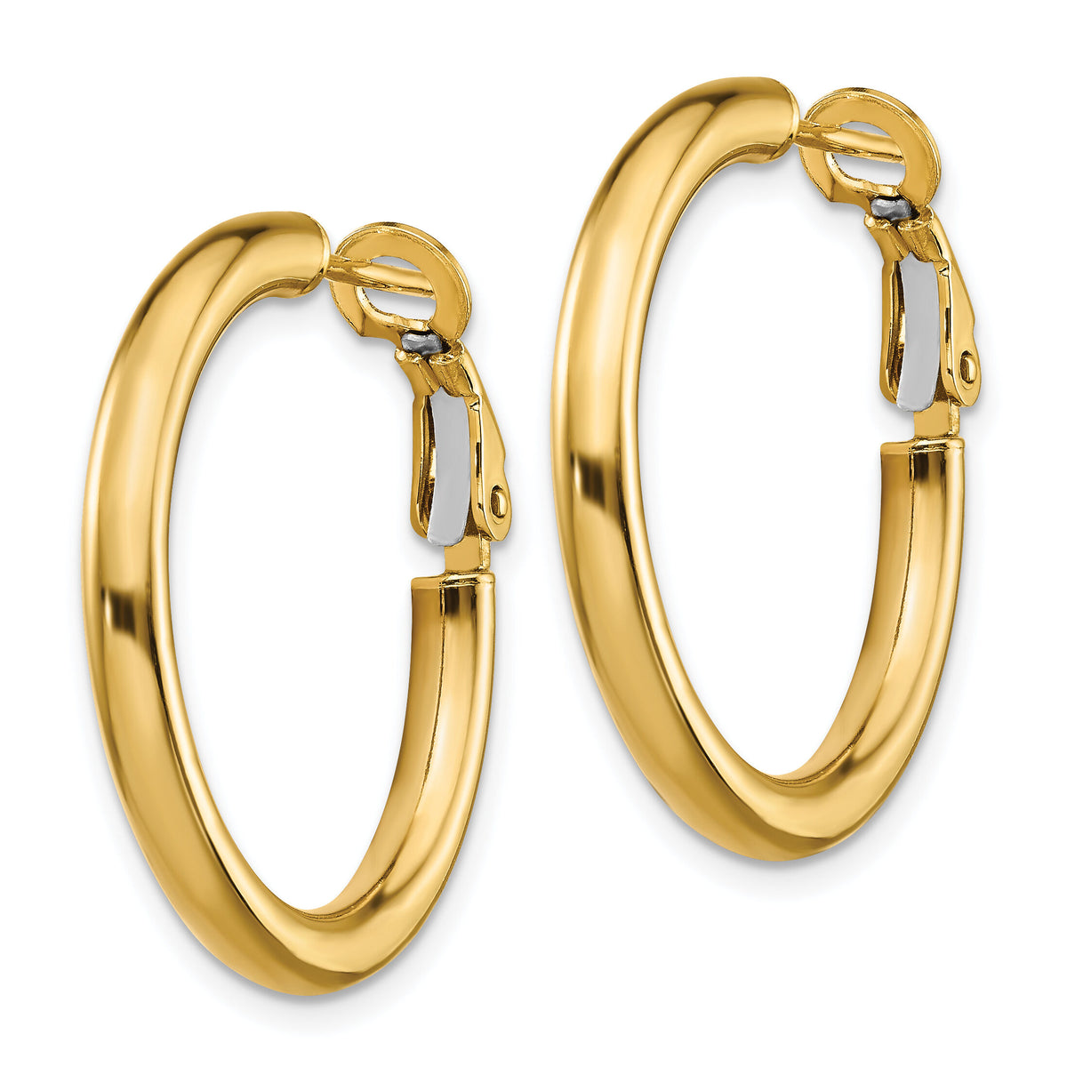 14k 3x25mm Polished Round Omega Back Hoop Earrings-PRE923