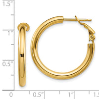 14k 3x25mm Polished Round Omega Back Hoop Earrings-PRE923
