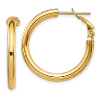 14k 3x25mm Polished Round Omega Back Hoop Earrings-PRE923