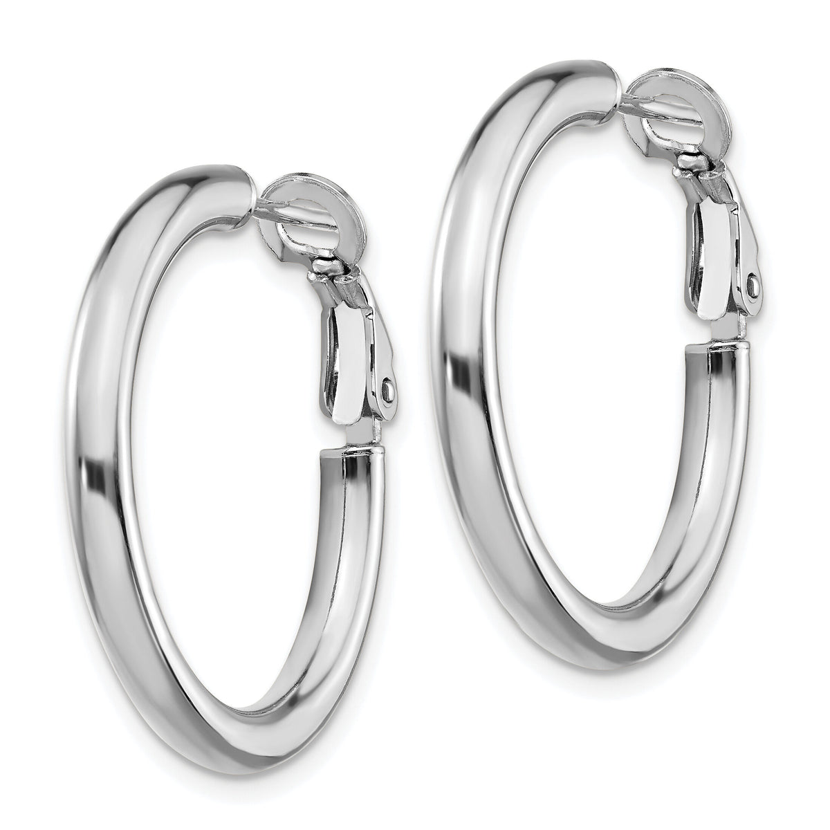14k White Gold 3x25mm Polished Round Omega Back Hoop Earrings-PRE923W