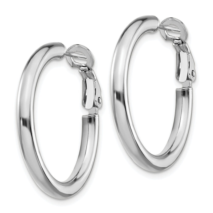 14k White Gold 3x25mm Polished Round Omega Back Hoop Earrings-PRE923W