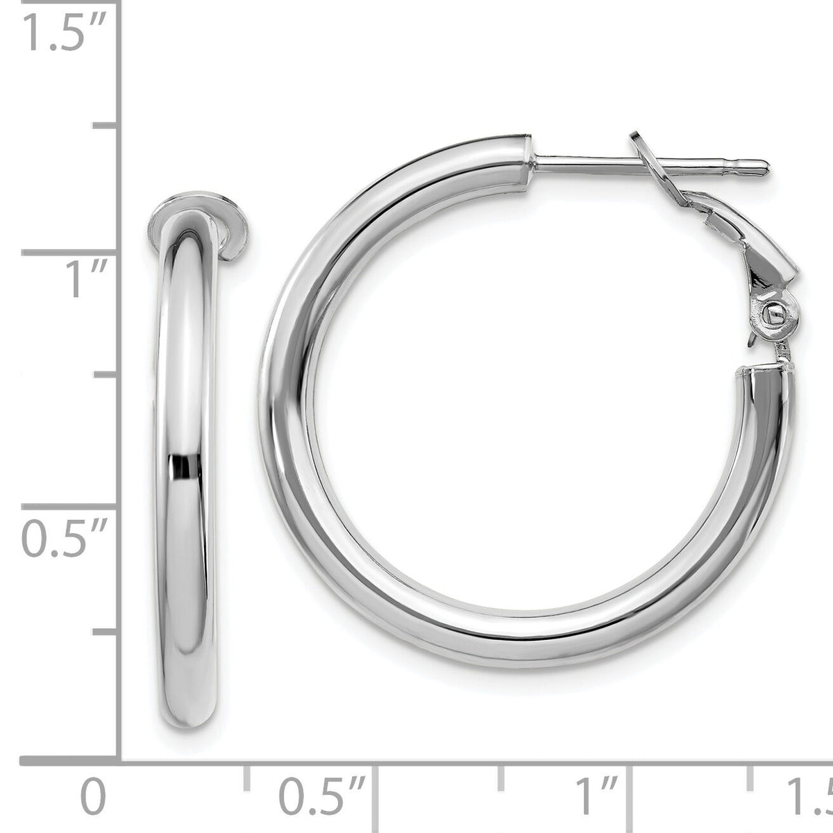 14k White Gold 3x25mm Polished Round Omega Back Hoop Earrings-PRE923W