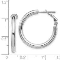 14k White Gold 3x25mm Polished Round Omega Back Hoop Earrings-PRE923W