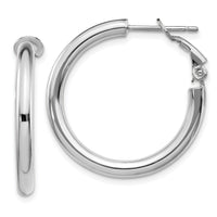 14k White Gold 3x25mm Polished Round Omega Back Hoop Earrings-PRE923W