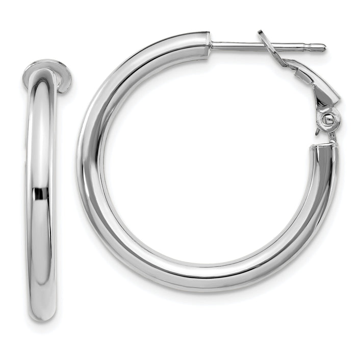 14k White Gold 3x25mm Polished Round Omega Back Hoop Earrings-PRE923W