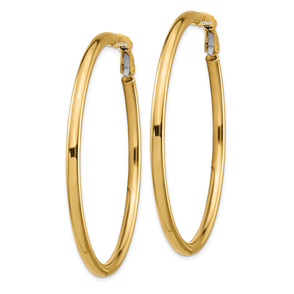 14k 3x52mm Polished Round Omega Back Hoop Earrings-PRE924