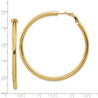 14k 3x52mm Polished Round Omega Back Hoop Earrings-PRE924