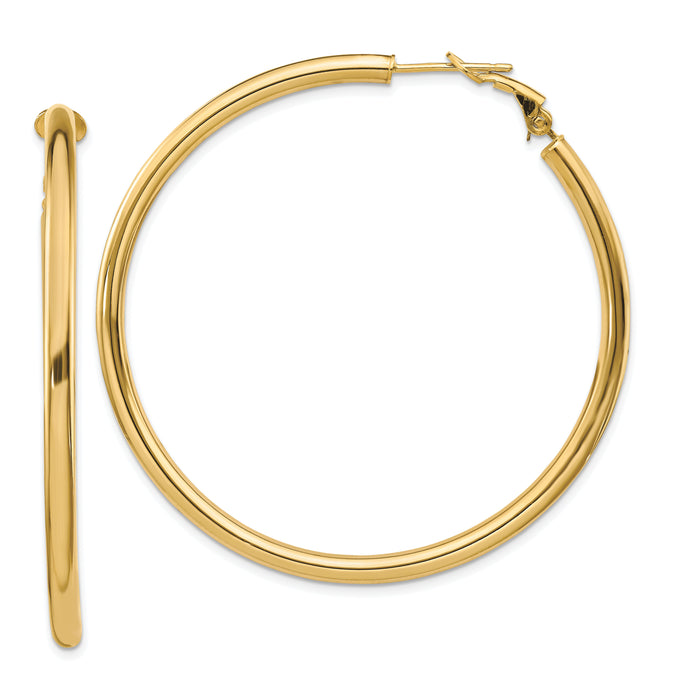 14k 3x52mm Polished Round Omega Back Hoop Earrings-PRE924