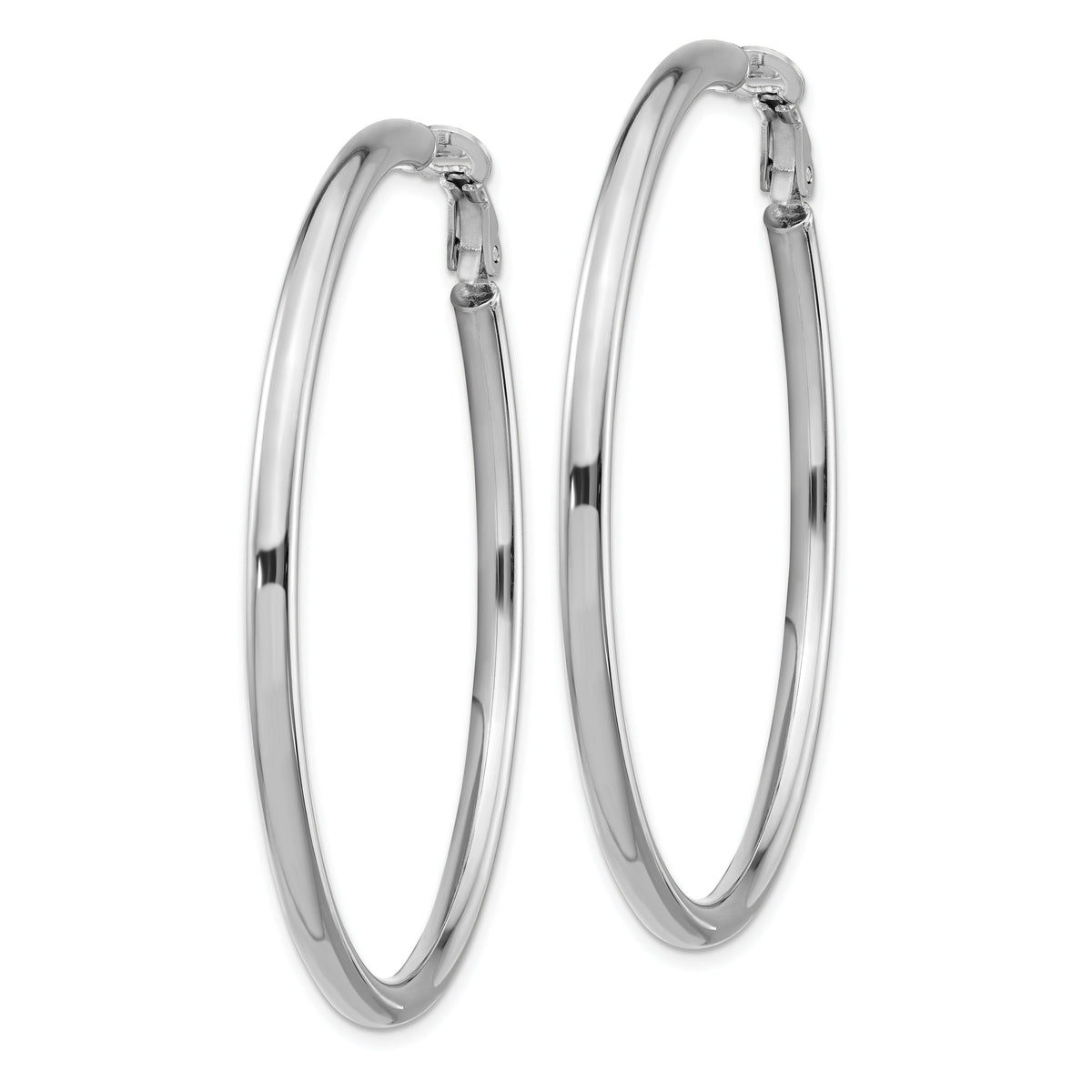14k White Gold 3x52mm Polished Round Omega Back Hoop Earrings-PRE924W