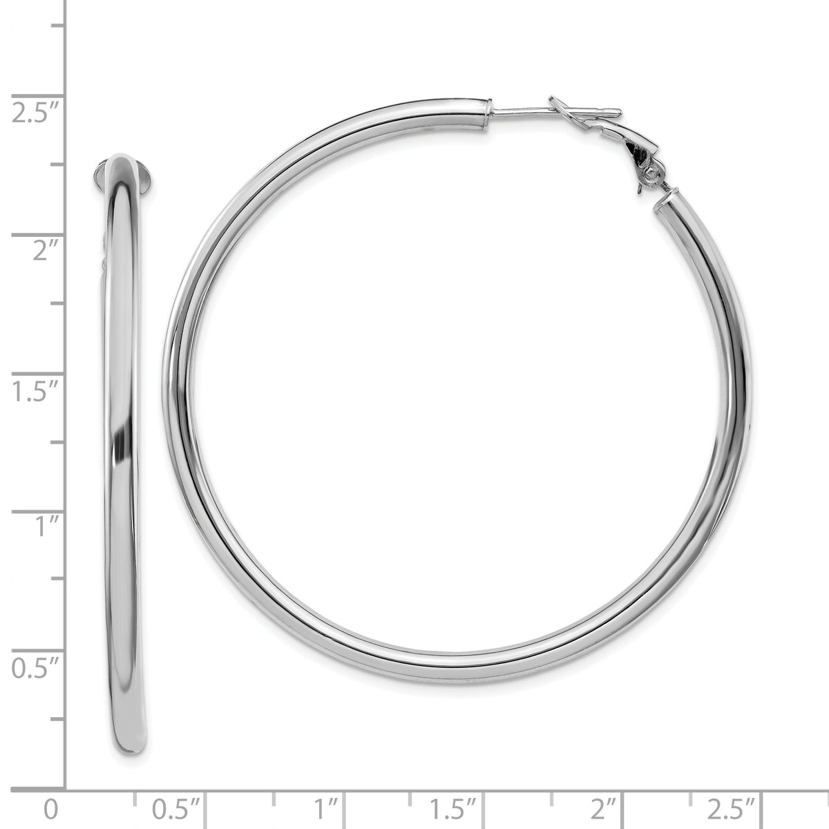 14k White Gold 3x52mm Polished Round Omega Back Hoop Earrings-PRE924W