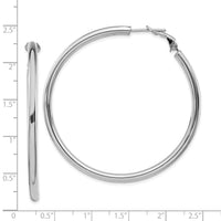 14k White Gold 3x52mm Polished Round Omega Back Hoop Earrings-PRE924W