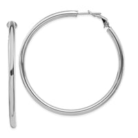 14k White Gold 3x52mm Polished Round Omega Back Hoop Earrings-PRE924W