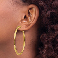 14k 3x57mm Polished Round Omega Back Hoop Earrings-PRE925