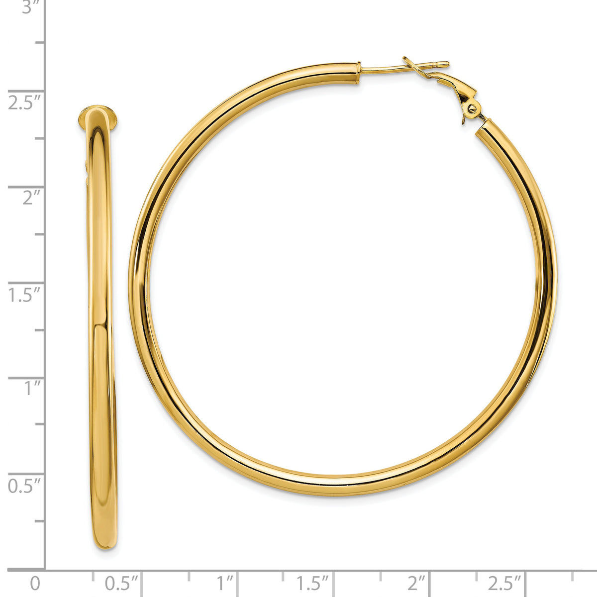 14k 3x57mm Polished Round Omega Back Hoop Earrings-PRE925