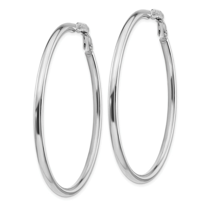 14k White Gold 3x57mm Polished Round Omega Back Hoop Earrings-PRE925W