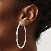 14k White Gold 3x57mm Polished Round Omega Back Hoop Earrings-PRE925W