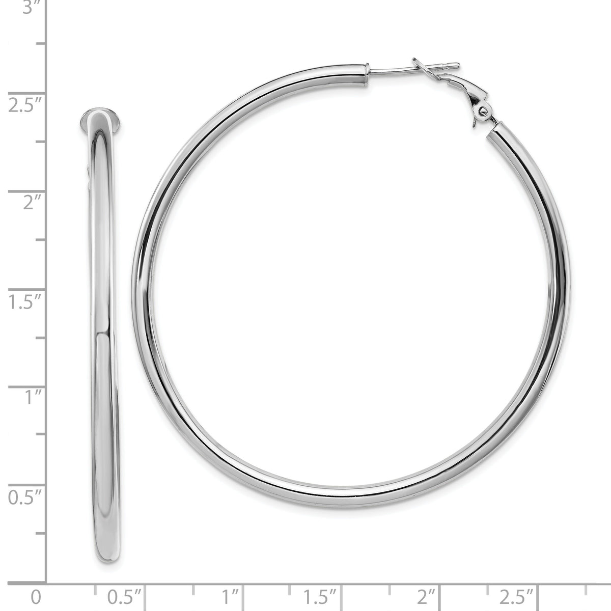14k White Gold 3x57mm Polished Round Omega Back Hoop Earrings-PRE925W