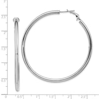 14k White Gold 3x57mm Polished Round Omega Back Hoop Earrings-PRE925W