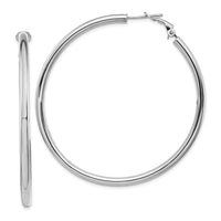 14k White Gold 3x57mm Polished Round Omega Back Hoop Earrings-PRE925W
