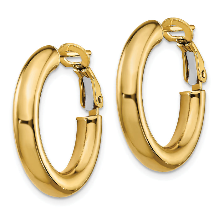 14k 4x23mm Polished Round Omega Back Hoop Earrings-PRE926