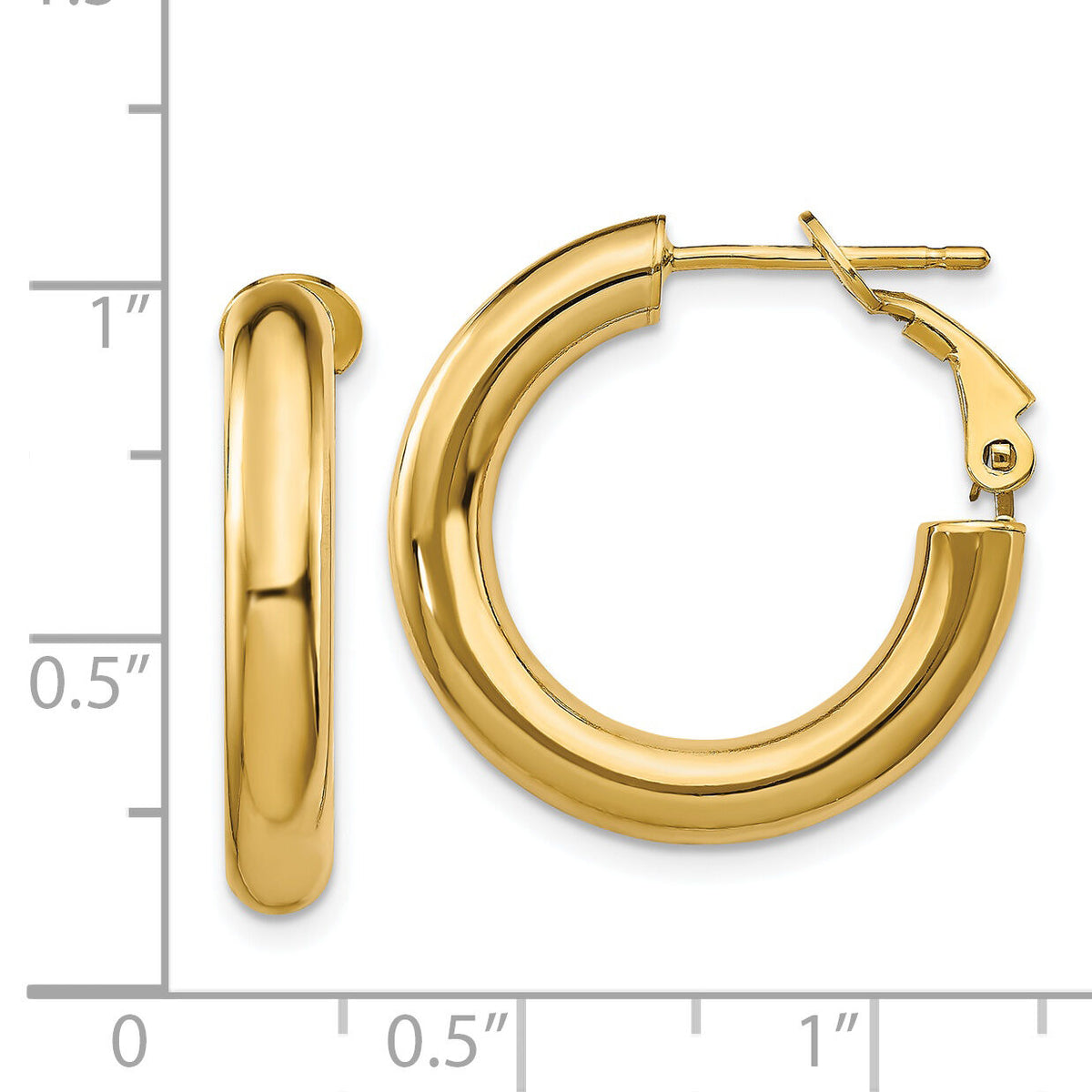 14k 4x23mm Polished Round Omega Back Hoop Earrings-PRE926