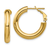 14k 4x23mm Polished Round Omega Back Hoop Earrings-PRE926