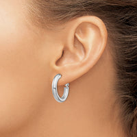 14k White Gold 4x23mm Polished Round Omega Back Hoop Earrings-PRE926W