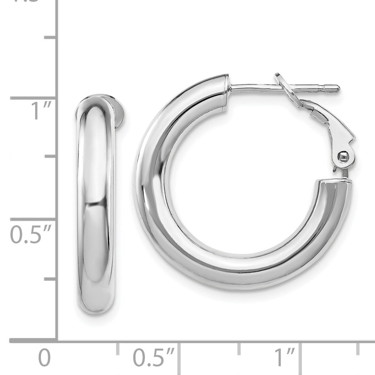 14k White Gold 4x23mm Polished Round Omega Back Hoop Earrings-PRE926W