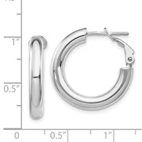 14k White Gold 4x23mm Polished Round Omega Back Hoop Earrings-PRE926W