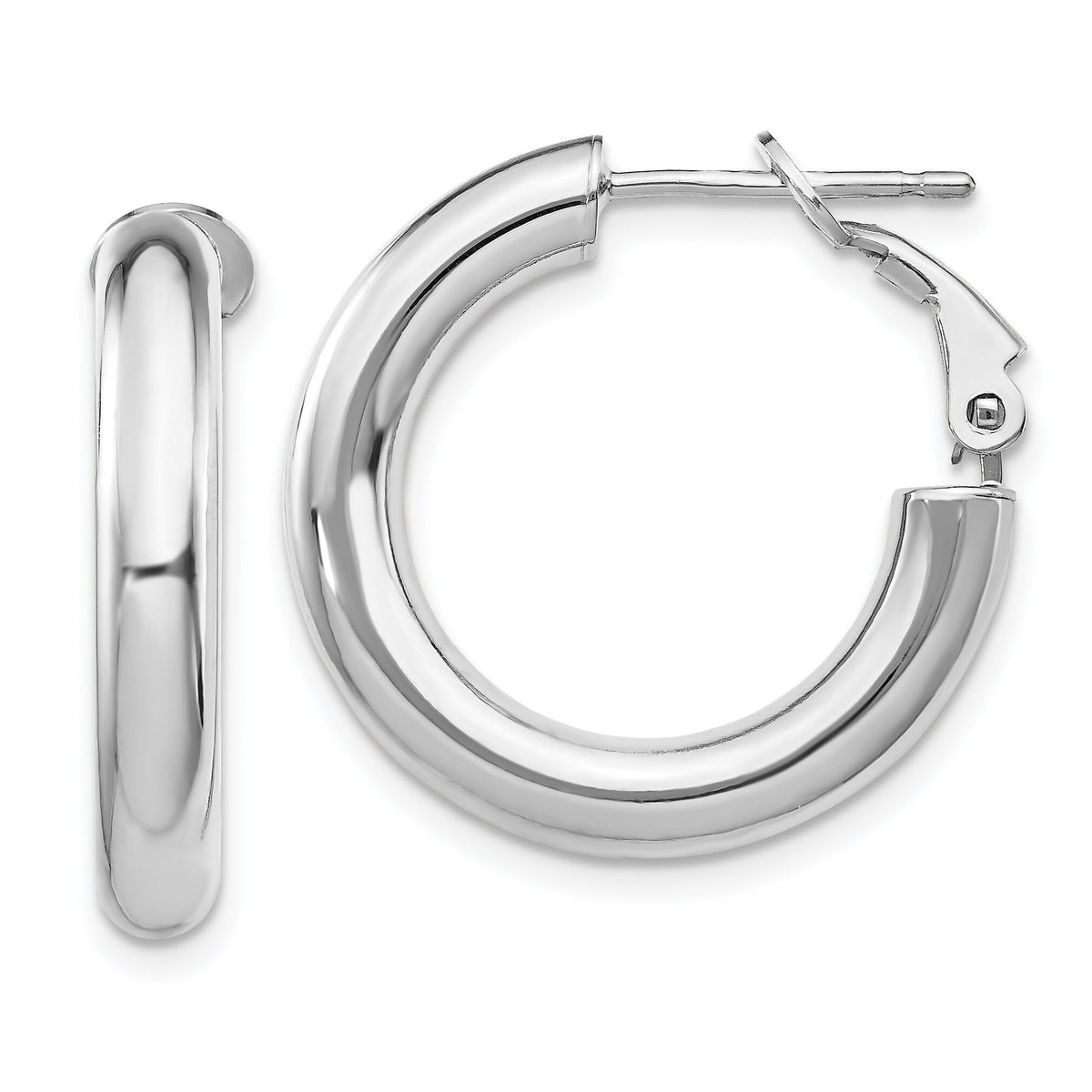 14k White Gold 4x23mm Polished Round Omega Back Hoop Earrings-PRE926W
