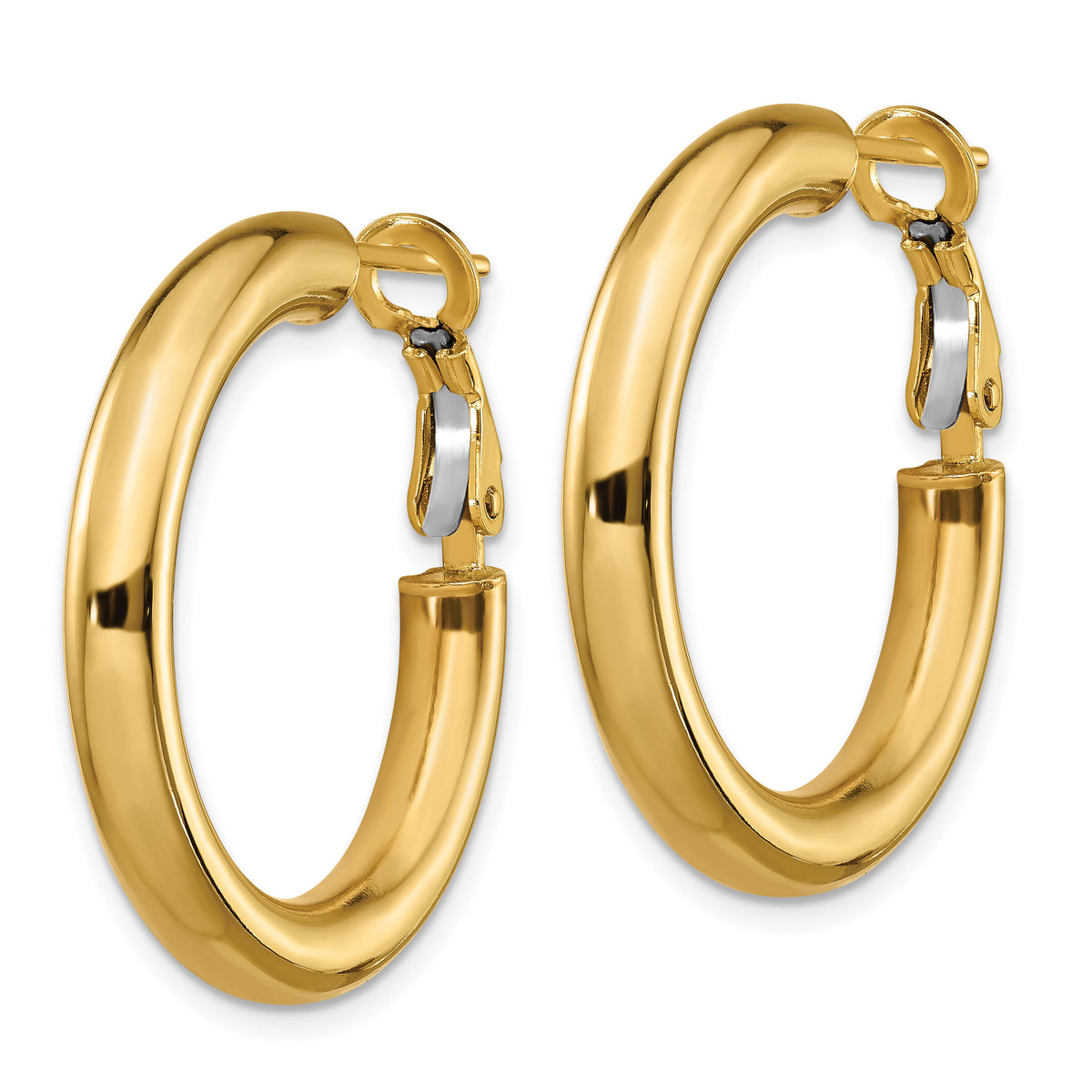 14k 4x28mm Polished Round Omega Back Hoop Earrings-PRE927