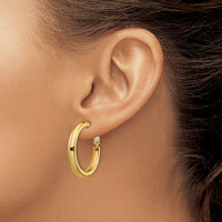 14k 4x28mm Polished Round Omega Back Hoop Earrings-PRE927