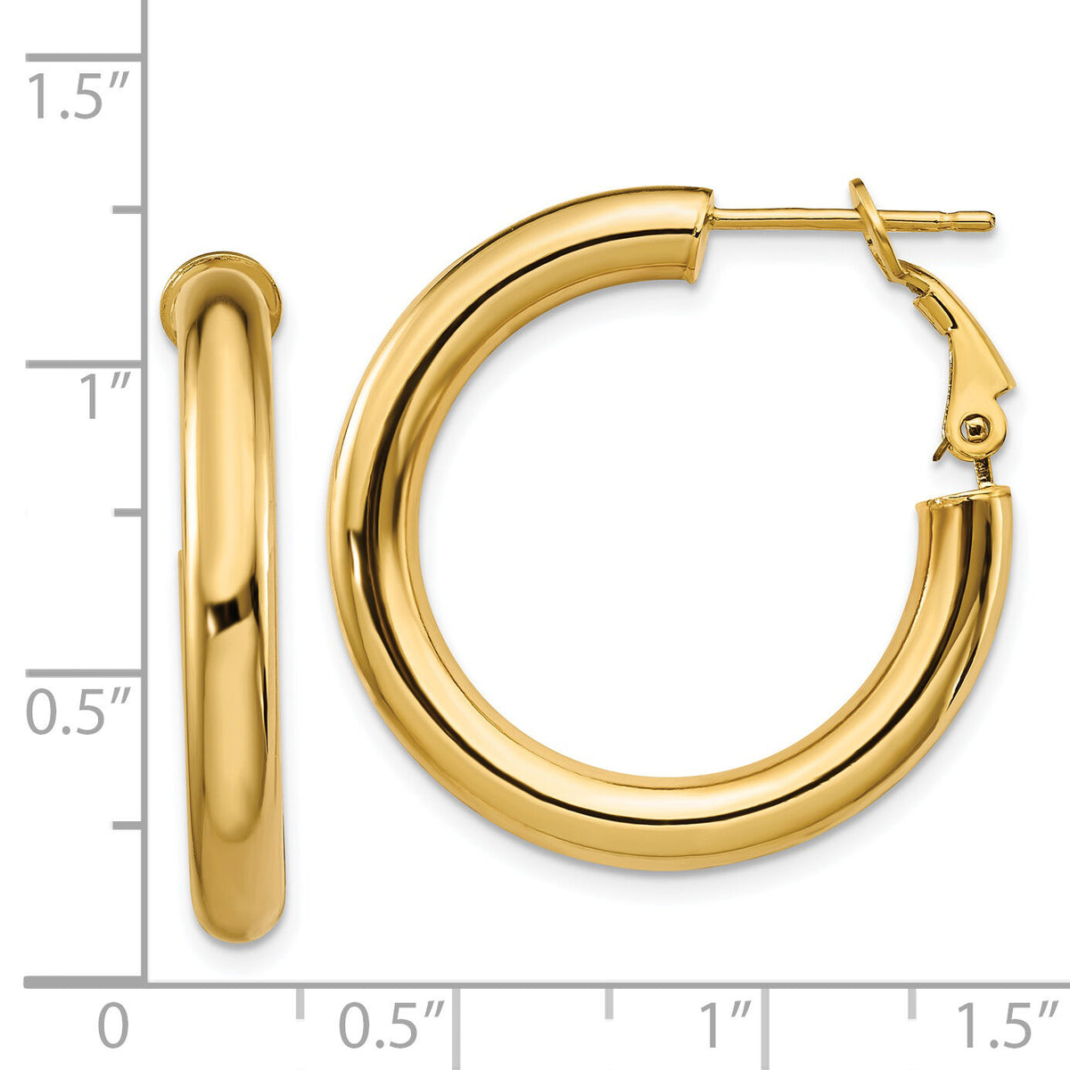 14k 4x28mm Polished Round Omega Back Hoop Earrings-PRE927
