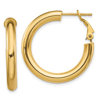 14k 4x28mm Polished Round Omega Back Hoop Earrings-PRE927
