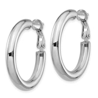 14k White Gold 4x28mm Polished Round Omega Back Hoop Earrings-PRE927W