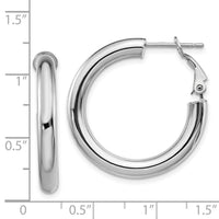 14k White Gold 4x28mm Polished Round Omega Back Hoop Earrings-PRE927W