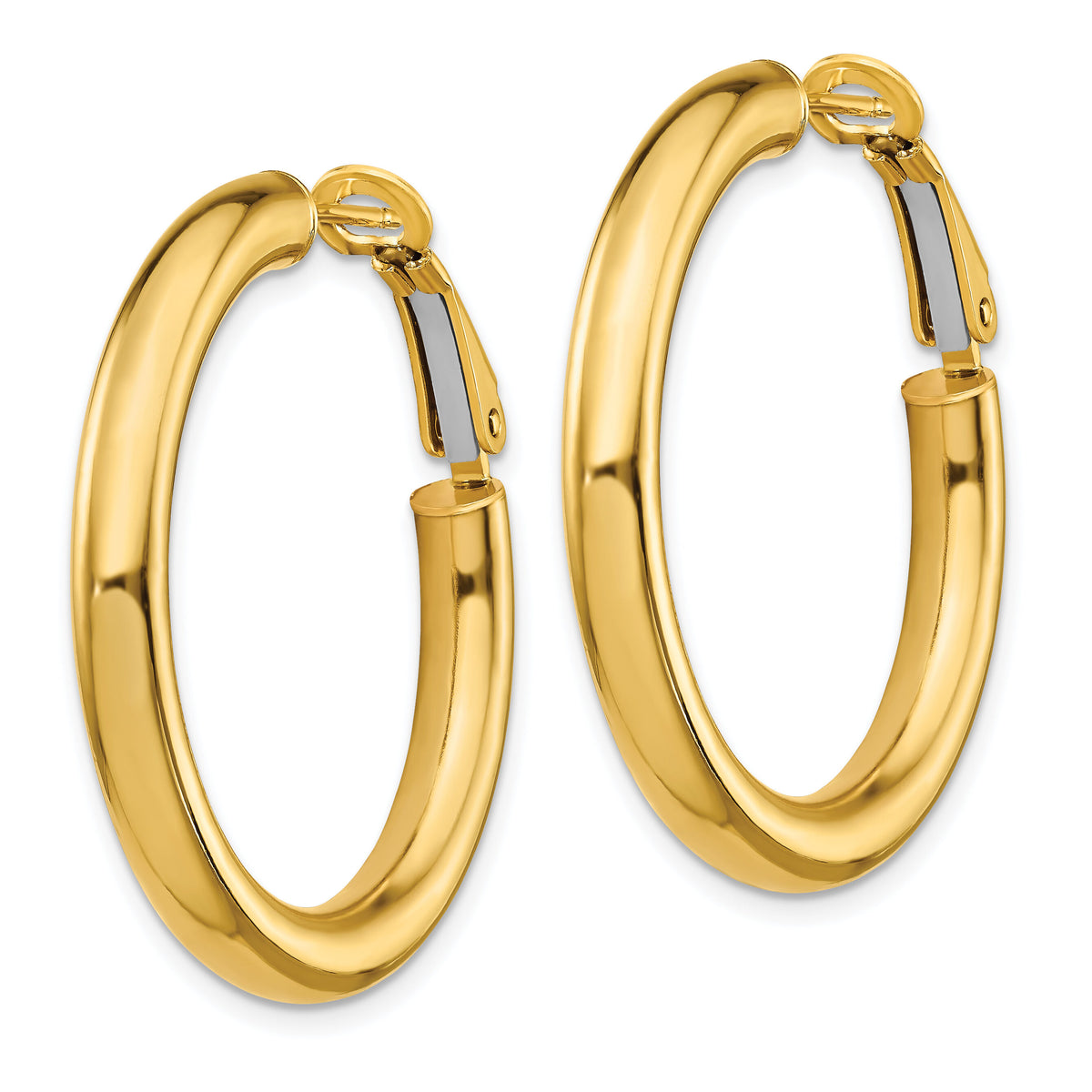 14k 4x35mm Polished Round Omega Back Hoop Earrings-PRE928