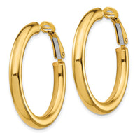 14k 4x35mm Polished Round Omega Back Hoop Earrings-PRE928
