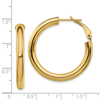 14k 4x35mm Polished Round Omega Back Hoop Earrings-PRE928
