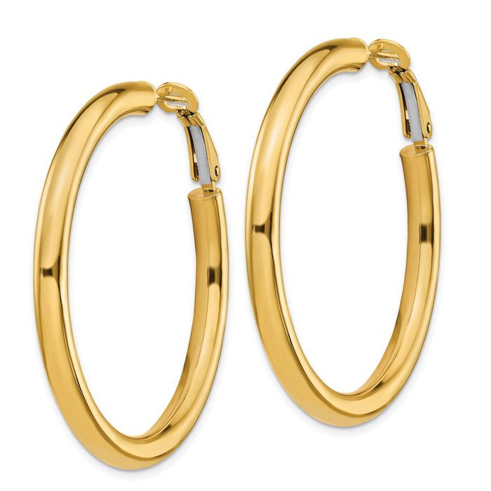 14k 4x45mm Polished Round Omega Back Hoop Earrings-PRE930
