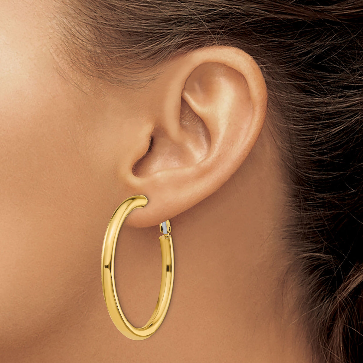 14k 4x45mm Polished Round Omega Back Hoop Earrings-PRE930