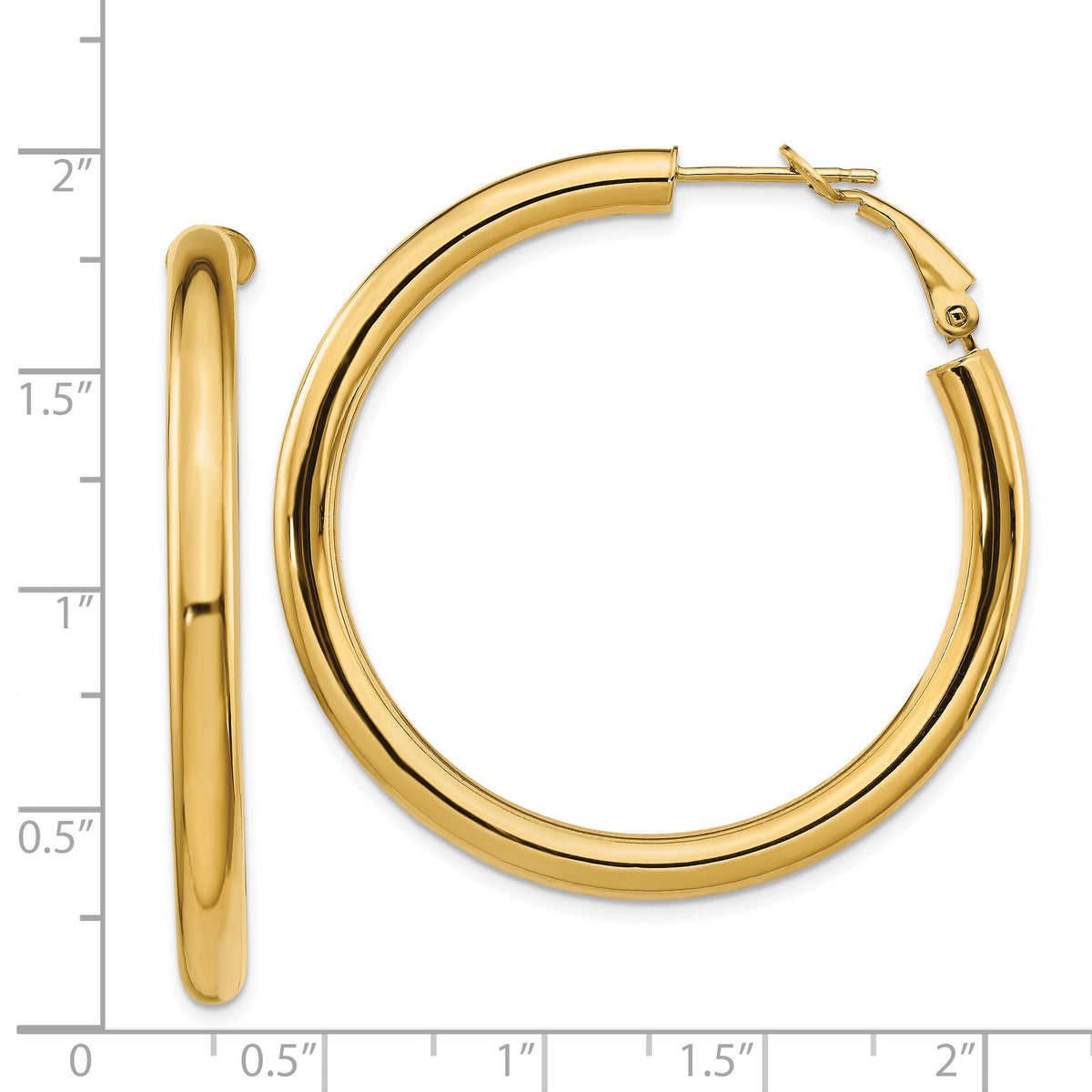 14k 4x45mm Polished Round Omega Back Hoop Earrings-PRE930