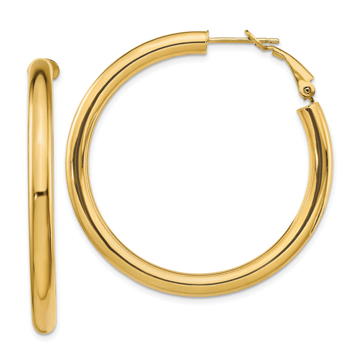 14k 4x45mm Polished Round Omega Back Hoop Earrings-PRE930