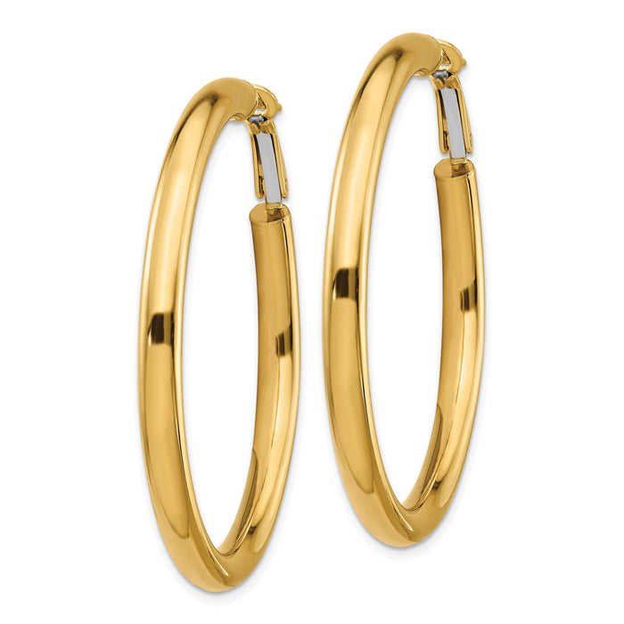 14k 4x50mm Polished Round Omega Back Hoop Earrings-PRE931