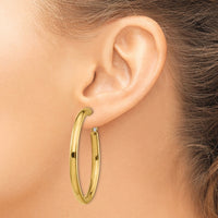 14k 4x50mm Polished Round Omega Back Hoop Earrings-PRE931