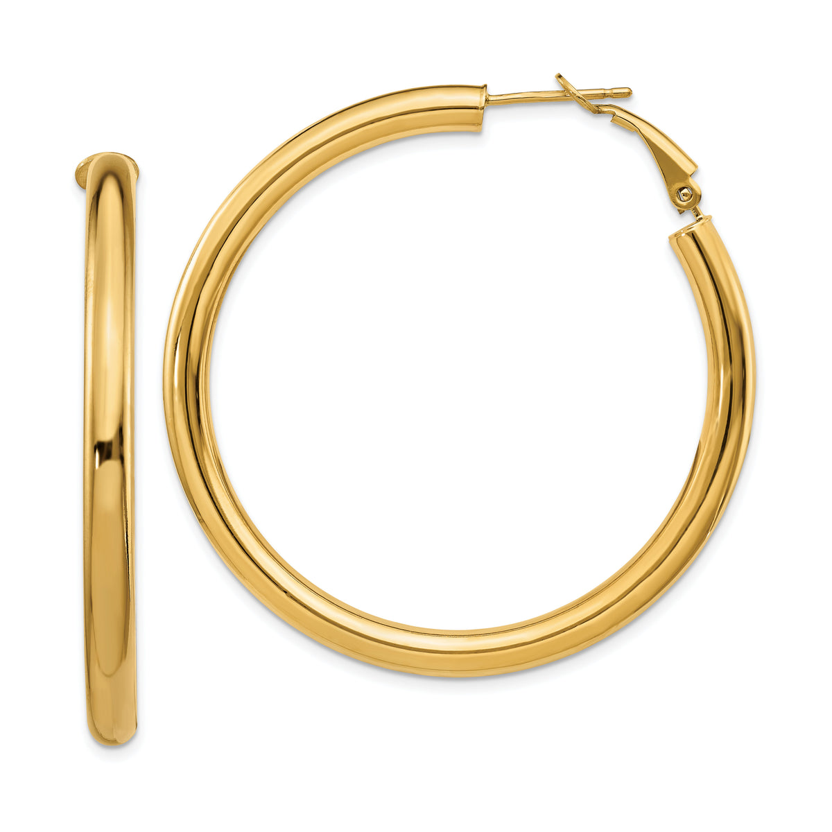 14k 4x50mm Polished Round Omega Back Hoop Earrings-PRE931